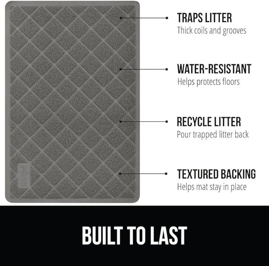 GORILLA GRIP Cat Litter Box Mat, 32x32, Water Resistant, US Designed Kitty Litter Trapping Mats, Easy to Clean, Scatter Control, Less Mess and Clean Floors, Kitten Supplies for Indoor Cats, Grey