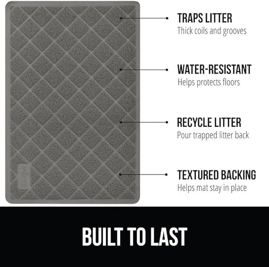 GORILLA GRIP Cat Litter Box Mat, Water Resistant, US Designed Kitty Litter Trapping Mats, Easy to Clean, Scatter Control, Less Mess and Clean Floors, Kitten Supplies for Indoor Cats, 17x11 Grey