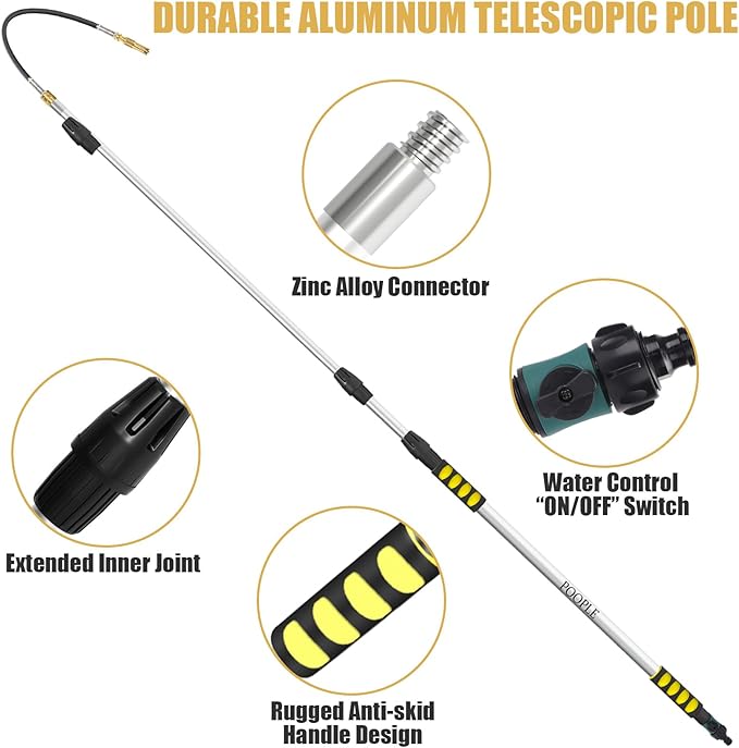 Gutter Cleaning Tools From The Ground, 16ft Telescopic Gutter Cleaner Tools, Rain Gutters Cleaning Tool With Garden Hose Attachment and Bendable Wand