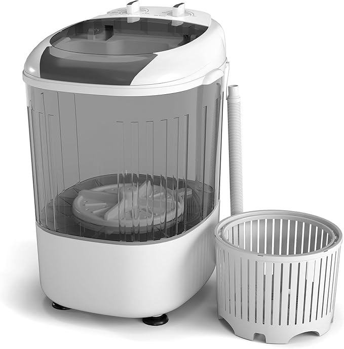 COSTWAY Mini Portable Washing Machine, 5.5 lbs Capacity, Compact Laundry Washer with Spin Tub & Drain Hose, Perfect for Apartment Dorms RV Home (Grey)