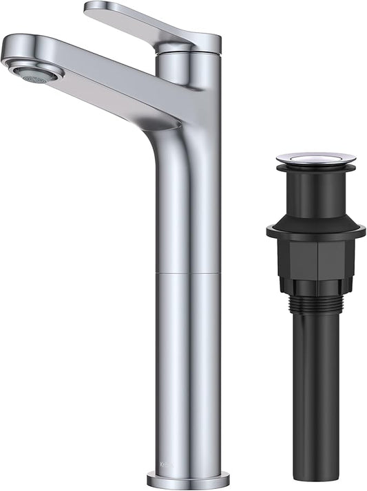 KRAUS Indy Bathroom Faucet for Vessel Sink in Chrome with Single Handle, Pop Up Drain and Supply Lines, KVF-1410CH
