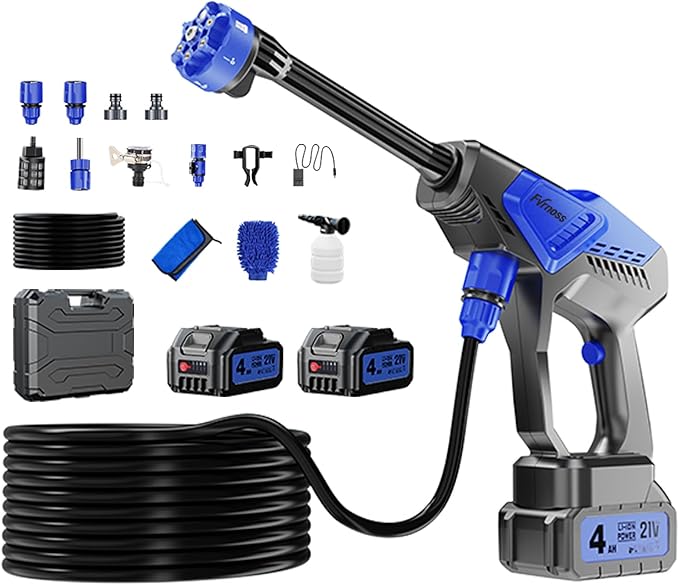 Portable Handheld Cleaning Tool, Lightweight Compact Spray Tool with 6-in-1 Nozzle for Car Patio Window Garden Outdoor Use and Daily Home Maintenance (Blue with Tool Box Storage)