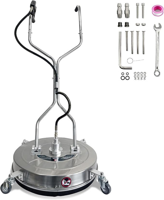 30" Pressure Washer Surface Cleaner with 4 Wheels, Stainless Steel Dual Handle Surface Cleaner for Pressure Washer 5200 PSI Attachment for Concrete, Deck, Driveways, Patios, Sidewalks