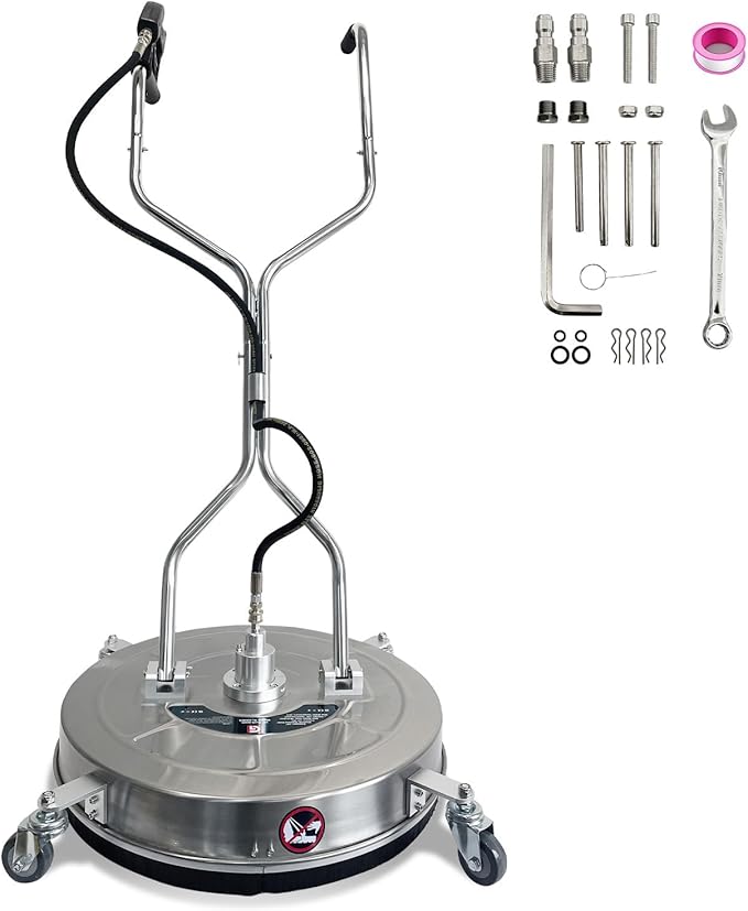 20" Pressure Washer Surface Cleaner with 4 Wheels, Stainless Steel Dual Handle Surface Cleaner for Pressure Washer 4600 PSI Attachment for Concrete, Deck, Driveways, Patios, Sidewalks