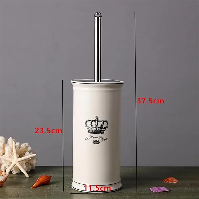 Ceramic Toilet Brush Holder Durable Lavatory Cleaning Tools Bath Hardware Nordic Style 304 Stainless Steel Handle(Black)