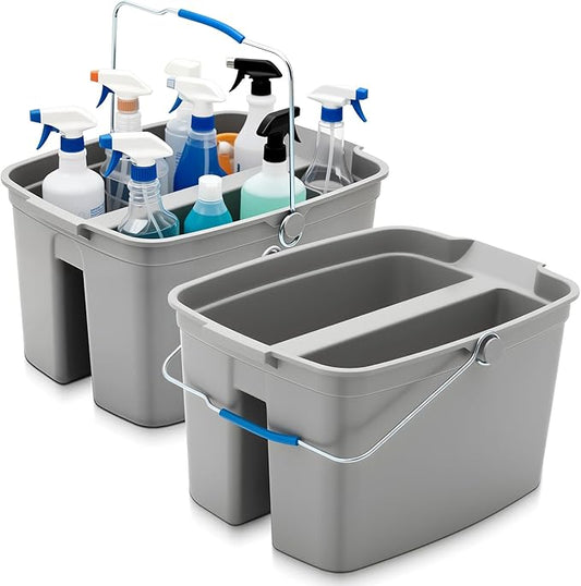 Sawysine 2 Pack 23 Qt Double Layer Large Plastic Cleaning Bucket, 18.1 Inch Cleaning Caddy Organizer with Handles Compatible with Flat Head Sponge Mops, Suitable for Household Storage Kitchen Bathroom