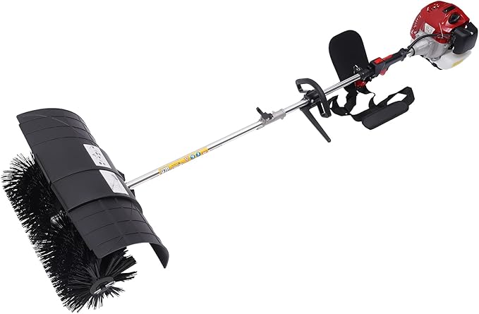 2-Stroke 52CC Gas Power Handheld Sweeper, Motor Side-Mounted Sweepers Snowplow Broom Driveway Turf Lawns Artificial Grass Power Brush Lawn Sweeper Cleaner Tools (52CC 2.3HP)