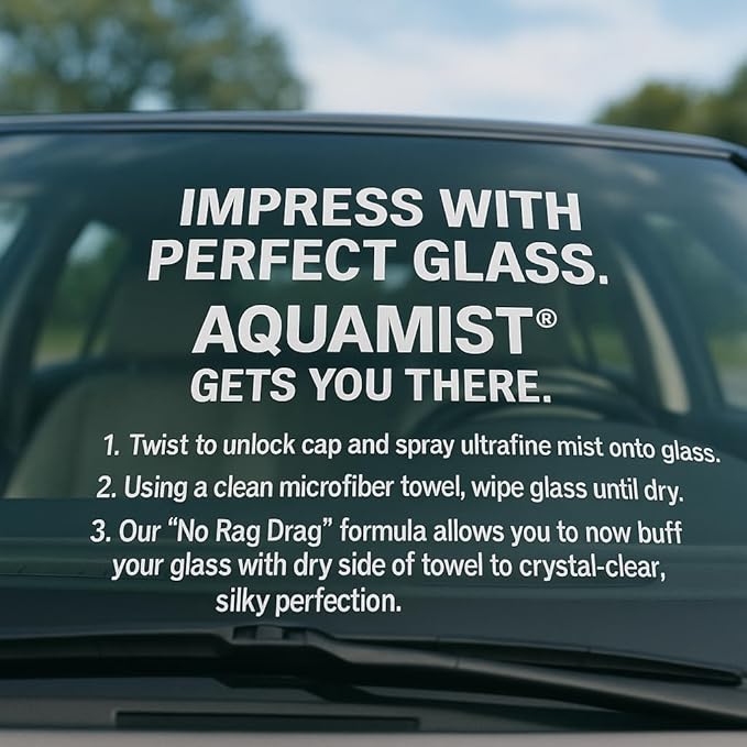 AQUAMIST® Premium Automotive/Marine Glass Cleaner – 4-Pack Value Bundle – Patented No Rag Drag™ Formula – Made in USA – 14 Oz. Aerosol Cans