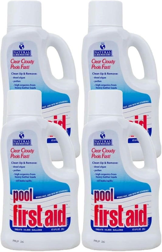 Natural Chemistry First Aid Swimming Pool Enzyme, 2-Liter, Pack of 4, Clear Cloudy Pools Fast, Frees Clogged Filters, Compatible with All Sanitizing Systems
