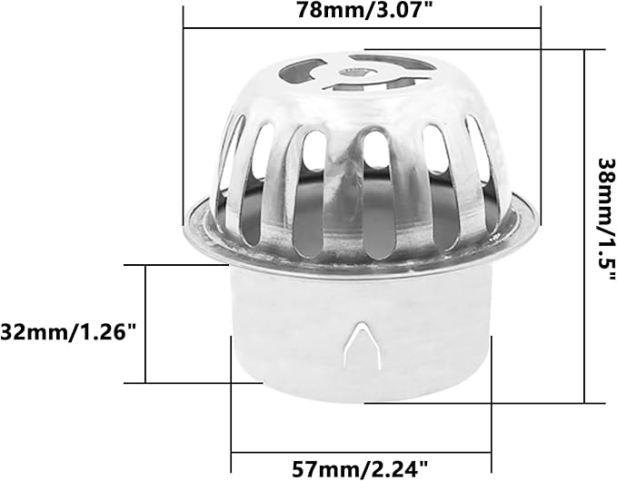 Roof Floor Drain,SAFYY 304 Stainless Steel Roof Drain Dome,Balcony Roof Dome Drain Cover,Yard Outdoor Anti Blocking Strainer,Gardens Gutter Cleaning Tool,Rain Bucket Drainage Parts (2, 63mm/2.48")