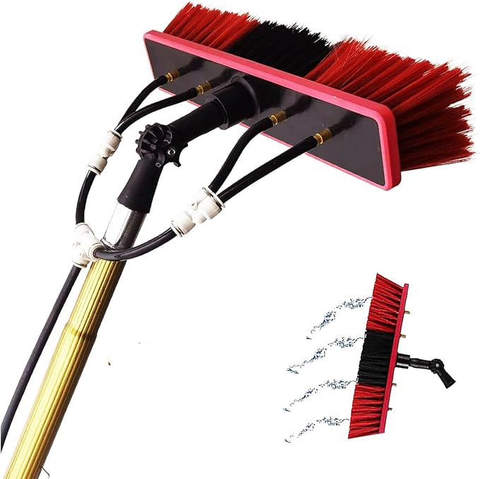 5m Telescopic Window Cleaning Pole with Water Fed Brush Ideal for Conservatory Roof Photovoltaic Panel and Solar Panel Cleaning Extendable Roof Cleaning Tools for Cleaner, 30cm Brush-4m golden rod