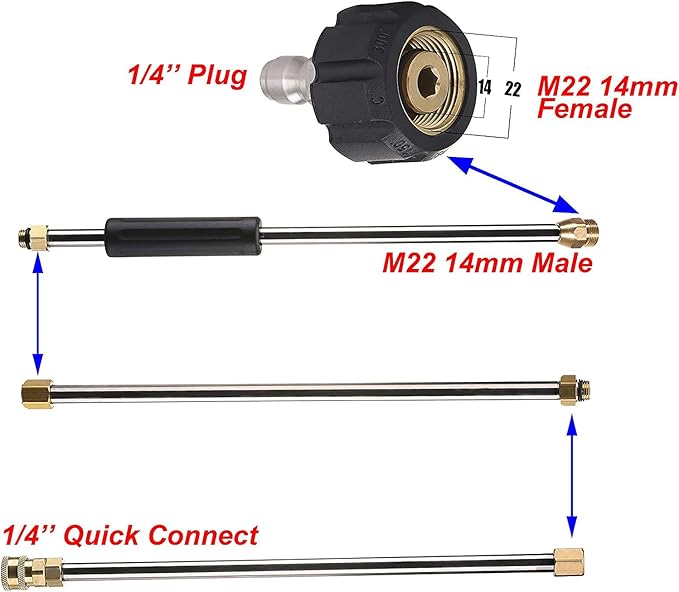 Tool Daily Pressure Washer Extension Wand, 90 Inch Power Washer Lance, 1/4 Inch Quick Connect, M22, 4000 PSI