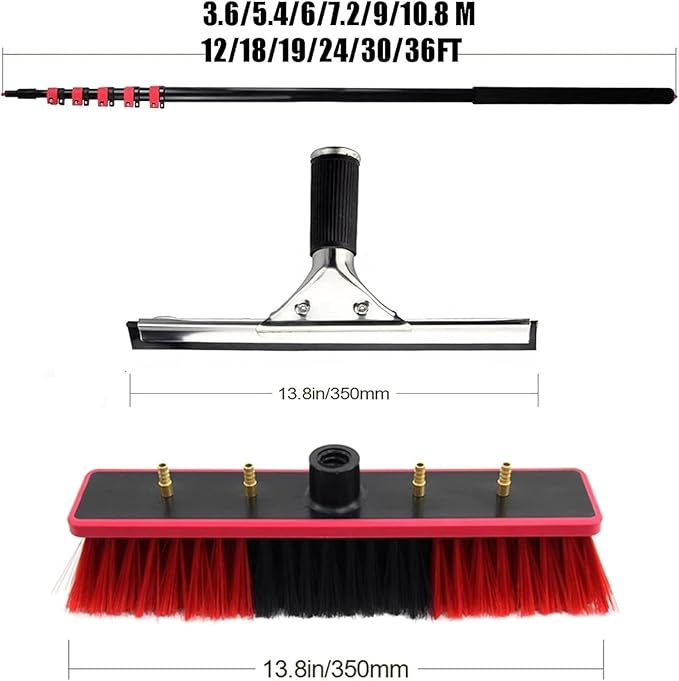 Window Cleaning Pole,High-Altitude Cleaning Brushes,Water Fed Telescopic Brush Conservatory Roof Cleaning Tools for Photovoltaic Panel Cleaning,35cm Brush Head,9.2m
