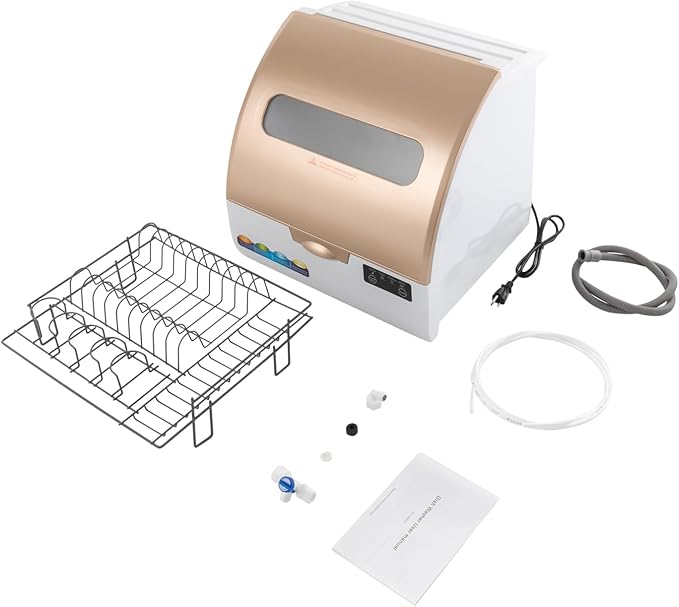 Portable Dishwasher Countertop, Smart Dishwasher, Compact Dishwashers with Built-in Water Tank, 4 Programs, 360° Spray, High-Temp& 167℉ High-Temp& Air-Dry Function, Fruit Cleaning