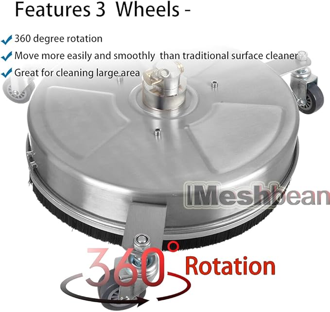 Pressure Washer Surface Cleaner Concrete Driveway Pressure Washer Attachments for Gas & Electric Pressure Washer + Power Washer Extension Wands & Nozzles (15inch Stainless Steel+Wheels-4000PSI)