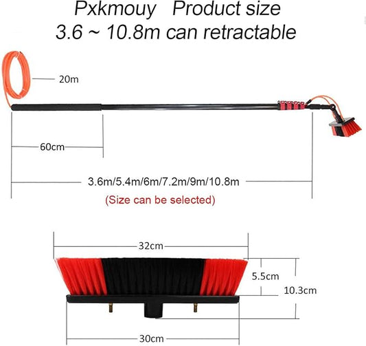 12ft Extendable Window Cleaning Equipment - 30cm Brush for Conservatory Roof & Photovoltaic Panel Cleaning - Professional Cleaning Tools for Home & Solar Panels