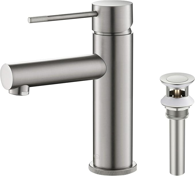KIBI KBF1010 Solid Brass Single Handle Bathroom Sink Faucet, Circular X Single Hole Bathroom Faucet with Pop Up Drain | High Arc Spout | Brushed Nickel | Corrosion and Rust Resistant