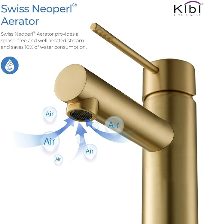 KIBI KBF1010 Solid Brass Single Handle Single Hole Circular X Faucet for Bathroom Sink with Pop Up Drain | High Arc Faucet Spout | Brushed Gold | Corrosion and Rust Resistant