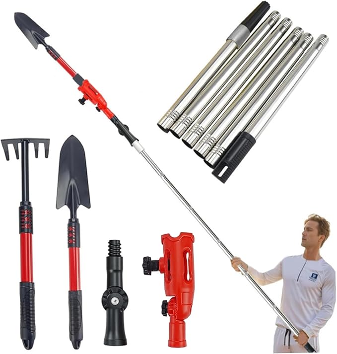 Gutter Cleaning Tools from The Ground, 67in Telescopic Steel Gutter Cleaner with Rake Shovel & 360掳 Rotate Connector for Leaves