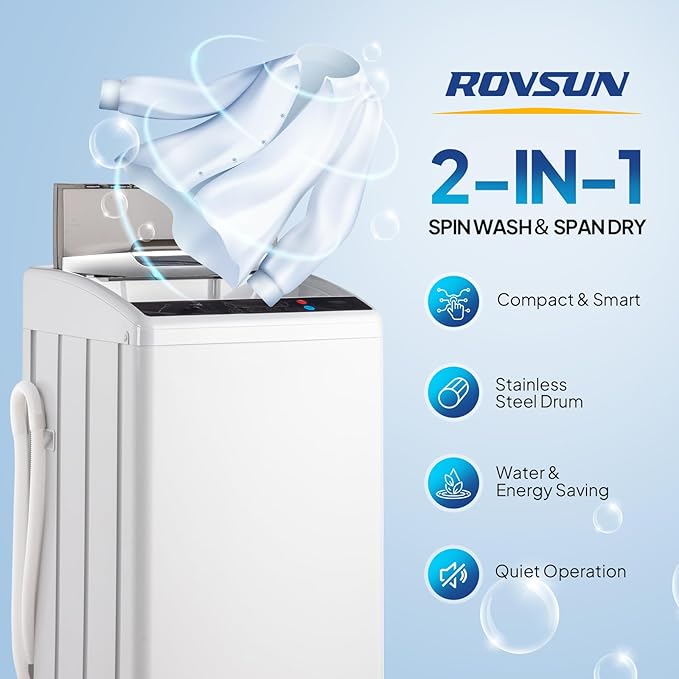 ROVSUN 25LBS Full Automatic Washing Machine and 1.8CuFt Portable Clothes Dryer Set, Compact Laundry Washer and Dryer Combo Set with Stainless Steel Inner Tub, for Apartment, Dorms, Home