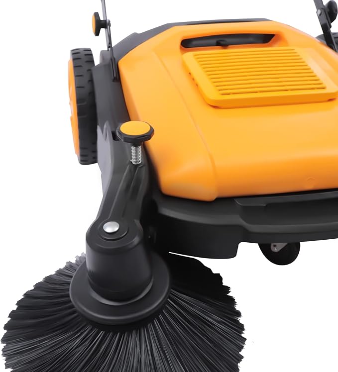 Industrial Floor Sweeper Machine 41" Hand Push Broom Large Area Outdoor Commercial Walk Behind Cleaning Tool With 14.5 Gal Trash Bin for Garage, Driveway, Hotel