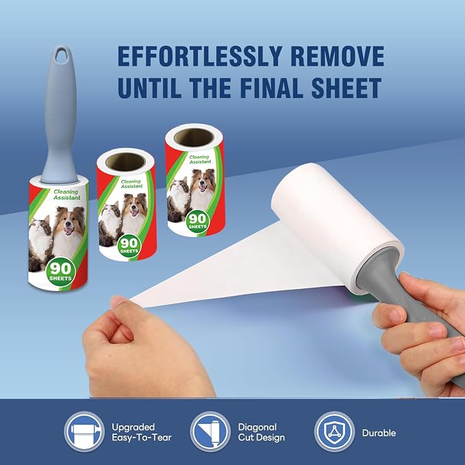 Pet Hair Lint Rollers, 3 Pack, 90 Sheets Each?€? Reusable Sticky Roller for Pet Hair, Cat & Dog Hair Remover, Lint Remover, Pet Hair Remover for Furniture, Clothing & Cars - Image 2