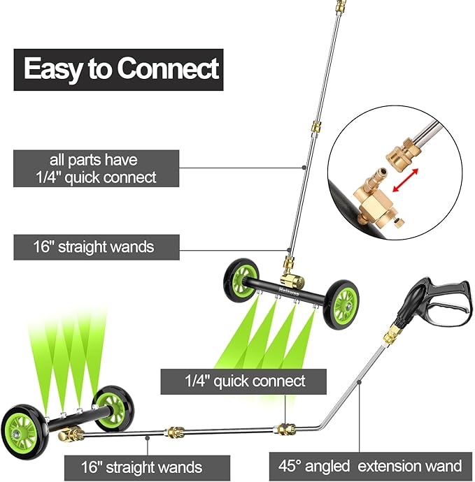 Undercarriage Pressure Washer Attachment 16 Inch Power Washer Water Broom with 4 Nozzles Dual-Function Pressure Washer Undercarriage Cleaner With 3 Pieces Extension Wand 4000 PSI