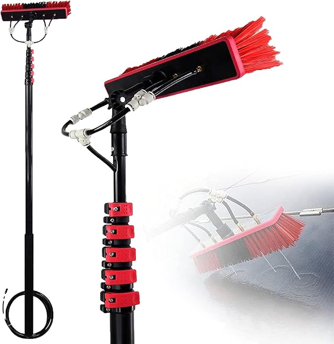 Window Cleaning Pole, Water Fed Telescopic Window Cleaning Brush, Extendable Cleaner Roof Cleaning Tools Window Cleaner Kit for Photovoltaic Panel, Trucks, Bus, Cars,20ft/6m-35cmBrushhead