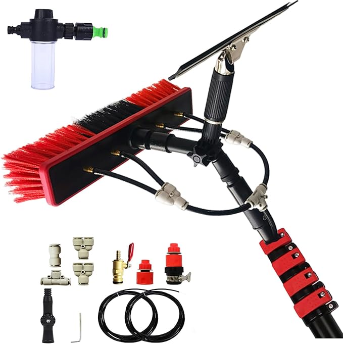 3.6-10.8 M Washing Kit: Water-fed Brush,Squeegee,Soap Dispenser, Window Cleaning Pole, Water Fed Telescopic Brush, Window Cleaner Equipment, Car Cleaning Brush (55cm Brush,9M)