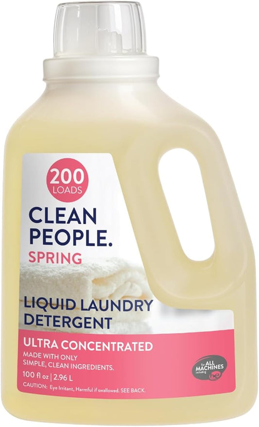 The Clean People Liquid Laundry Detergent - Recyclable Packaging, Stain Fighting - Ultra Concentrated, Laundry Soap - Spring Scent, 200 Loads