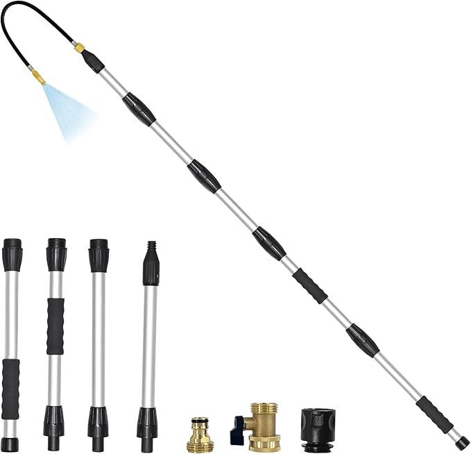 Gutter Cleaning Tools from The Ground-Gutter Cleaner with Max 7FT Extension Wand,Gutter Cleaning Wand with Quick Connection Five Extension Gutter Cleaning Poles for Garden Hose