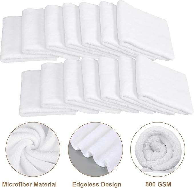 Shimeyao 30 Pcs 16 x 16 Inch Edgeless Microfiber Plush Towels for Cars Detailing Drying Wash Polishing Absorbent Cleaning Cloths, 500 GSM (White)