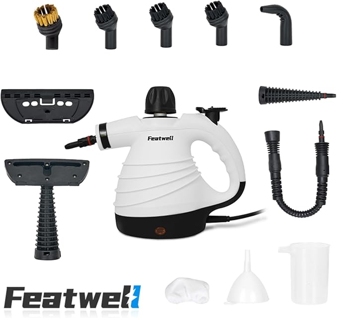 Featwell Handheld Steam Cleaner, Pressurized Portable Multi-Surface Steam Cleaner with 12 pcs Accessories, Multi-Purpose Portable Steamer for Cleaning Dirt, Grease, Tile, Floor, Couch, Car