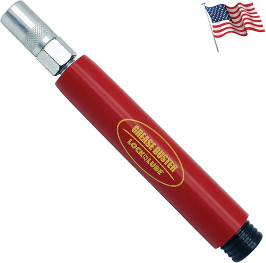 Grease Buster® - The Original, Made in The USA by LockNLube! Cleans and flushes Out Old Dried Grease from Fittings, pins, shafts, bushings, and Joints. Uses penetrating Fluid and Hydraulic Pressure.