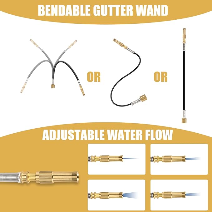 Gutter Cleaning Tools From The Ground, 16ft Telescopic Gutter Cleaner Tools, Rain Gutters Cleaning Tool With Garden Hose Attachment and Bendable Wand