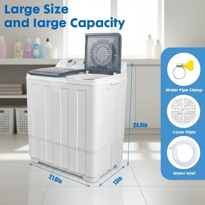 14 lbs Portable Dual Tub Washing Machine with 9.5 lbs Wash Capacity and 4.5 lbs Spin Capacity, Perfect for Small Spaces & Dorms, Grey