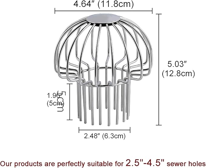 Gutter Guard 304 Stainless Steel Outdoor Roof Drain Anti-Blocking Line Cap, Mushroom Type Drainage Gutter Guard Filter, Gutter Cleaning Tool, for Stops Leaves Seeds and Other Debris,3in
