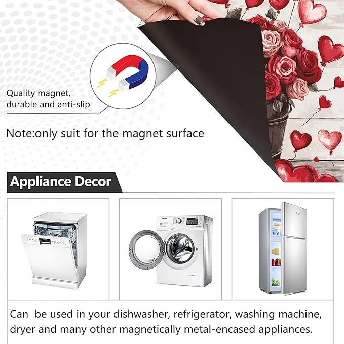 Rose Bouquets Magnet Dishwasher Decoration Cover for The Front, Vintage Country Flowers Magnetic Refrigerator Cover Skin Panel, Love Balloons Vinyl Dishwasher Sticker 23x26 inch Magnetic