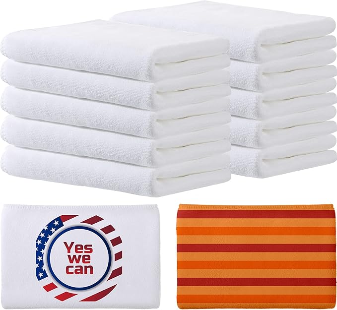 Tatuo Sublimation Blank Towels DIY Microfiber Kitchen Towels 32x12 Inch White Thick Dish Drying Tea Absorbent Soft Polyester for Sublimation Bathroom Kitchen Cleaning Supplies(10 Pieces)
