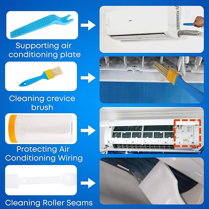 Oiktylr 13Pcs Mini Split Cleaning Kit Bag with 2L High Pressure Sprayer, Air Conditioner Cleaning Kit with Waterproof PVC AC Cleaning Cover Bib with 10pcs HVAC Cleaning Tools, Small