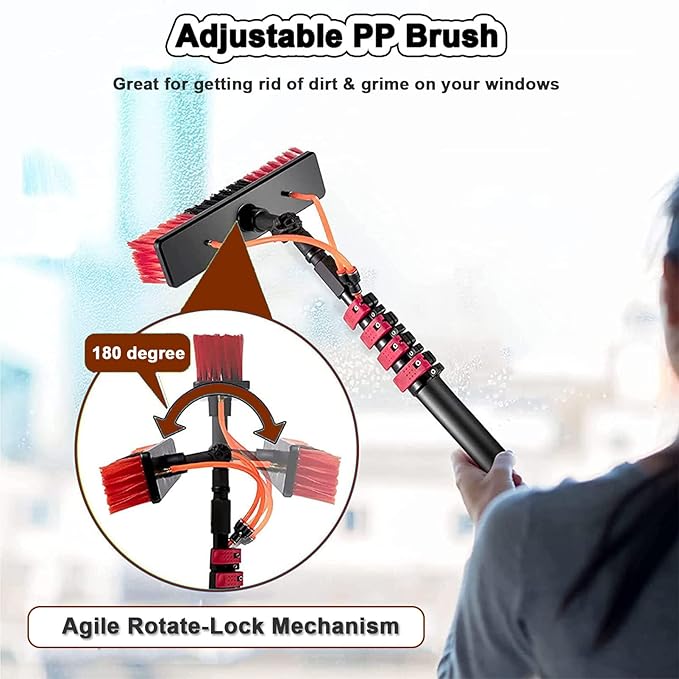 Window Cleaning Pole Cleaner Kit, 3.6M-12M Hose Pole Cleaning Brush Equipment Extendable Outdoor Cleaning Tools Photovoltaic and Solar Panels,55cmbrush-20FT/6M