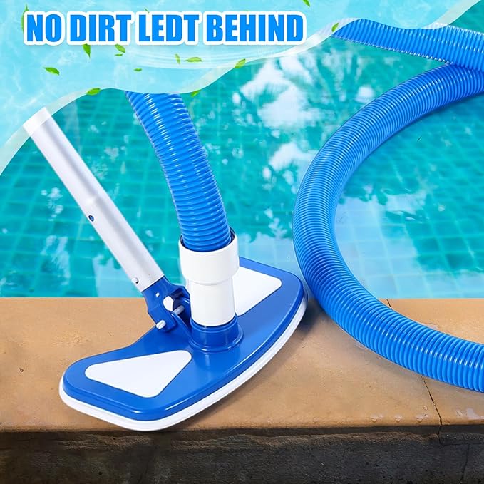 11.8" Swimming Pool Vacuum Head with 47" Long Pole and 1-1/4" x 18ft Hoses Flexible with Wheels for Inground Cleaning