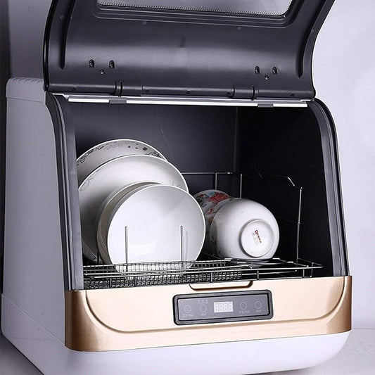 Countertop Dishwasher Kitchen Mini Portable Dish Bowl Washer Tabletop Automatic Dishwasher Deep Cleaning for Home, Apartment, RV (White & Black)