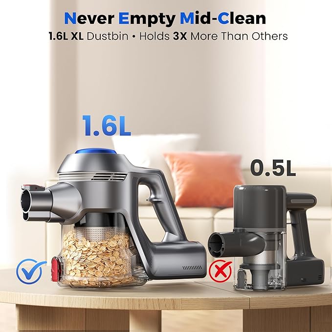 UML0 Cordless Vacuum Cleaner, 40Kpa Powerful Suction Stick Vacuum Cleaners for Home, 45 Mins Runtime, 1.6L Dust Box, Anti-Tangle, 8-in-1 Rechargeable Vacuum for Hardwood Floor,Carpet,Pet Hair
