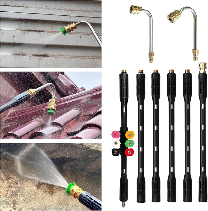 YUET Pressure Washer Extension Wand - 9 Pack Gutter Cleaning Tools Extension Wand with 6 Spray Nozzle Tips, Power Washer Replacement Lance, 1/4" Quick Connect, Anti-Leaked Ring Replacement, 4000PSI