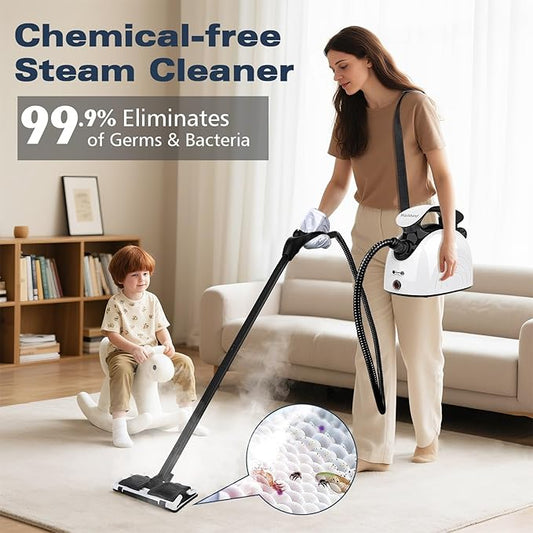 Steam Cleaner, Steam Cleaner For Home, Handheld Steamer For Cleaning With 21 Accessories, 248 °F High Temperature, Suitable for Grout, Floor. Sofas, Upholstery, White