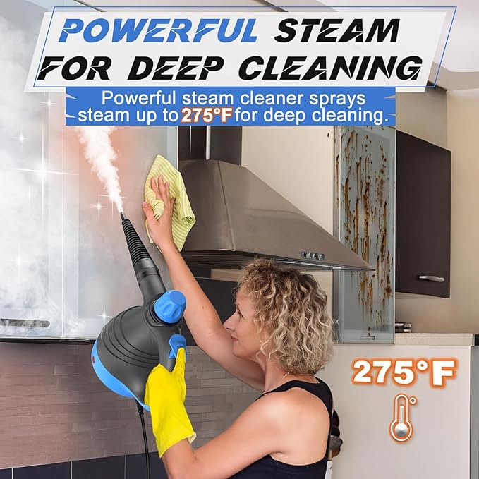 Handheld Pressurized Steam Cleaner, 1050W Multi-Surface Steamer for Cleaning, 9 Accessories Multi-Purpose Steamer for Home Use, Chemical-Free Natural Steam Cleaner for Car Floor Couch Grout (Blue)
