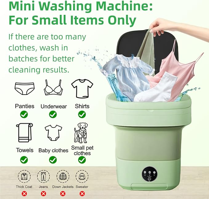 Portable Washing Machine,Mini Washer,16L Upgrade Mini Laundry Machine with Spin Basket,Deep Clean Baby Clothes,Underwear,Socks,Small Pet clothes; Ideal for RV, Dorm, Camping(Green)