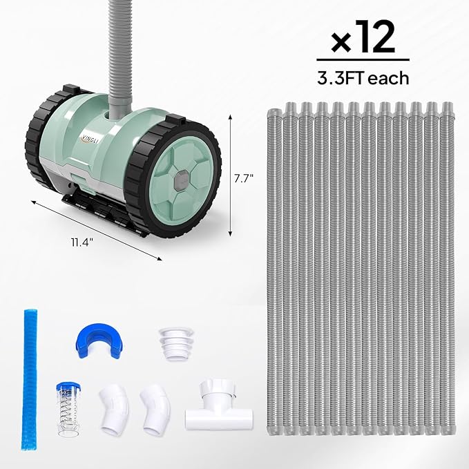 VINGLI Automatic Pool Cleaner for Inground Pools – Suction-Side Pool Vacuum with Powerful Wall-Climbing, 40FT Tangle-Free Hose, Ultra-Quiet Operation – Mint Green & Gray