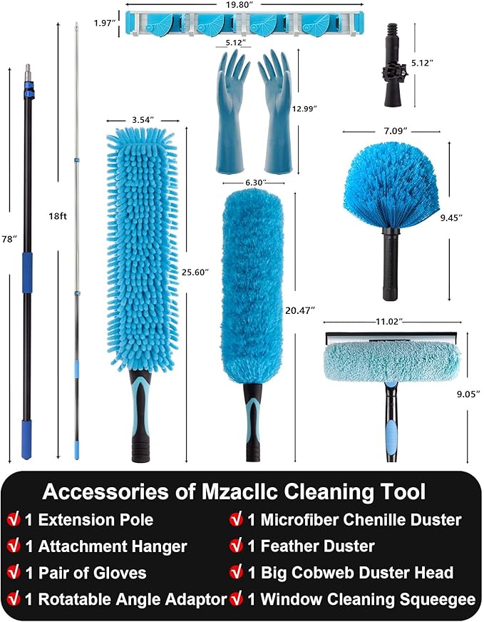 25 Foot High Reach 7-to-18ft Long Duster for High Ceilings Fan Cleaner with Sturdy Lightweight Extension Pole